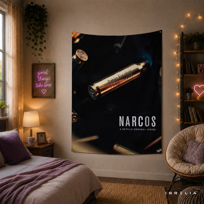 Narcos Pablo Escobar Bullet Wall Tapestry | Premium Heavyweight Jute Fabric Wall Hanging