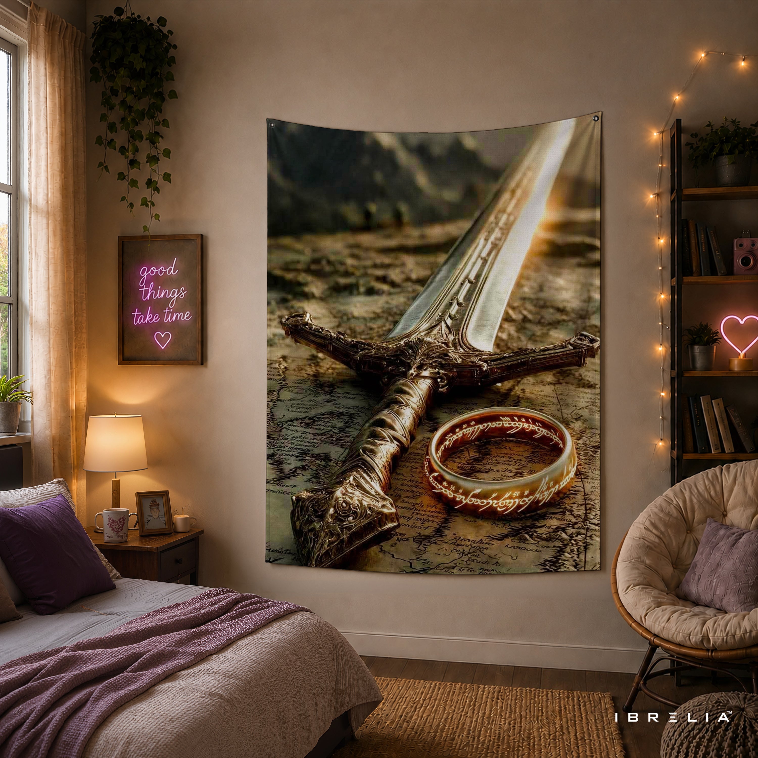 The Lord of the Rings Andúril & One Ring Wall Tapestry – Middle-earth Fantasy Wall Hanging