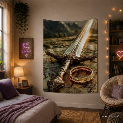 The Lord of the Rings Andúril & One Ring Wall Tapestry – Middle-earth Fantasy Wall Hanging