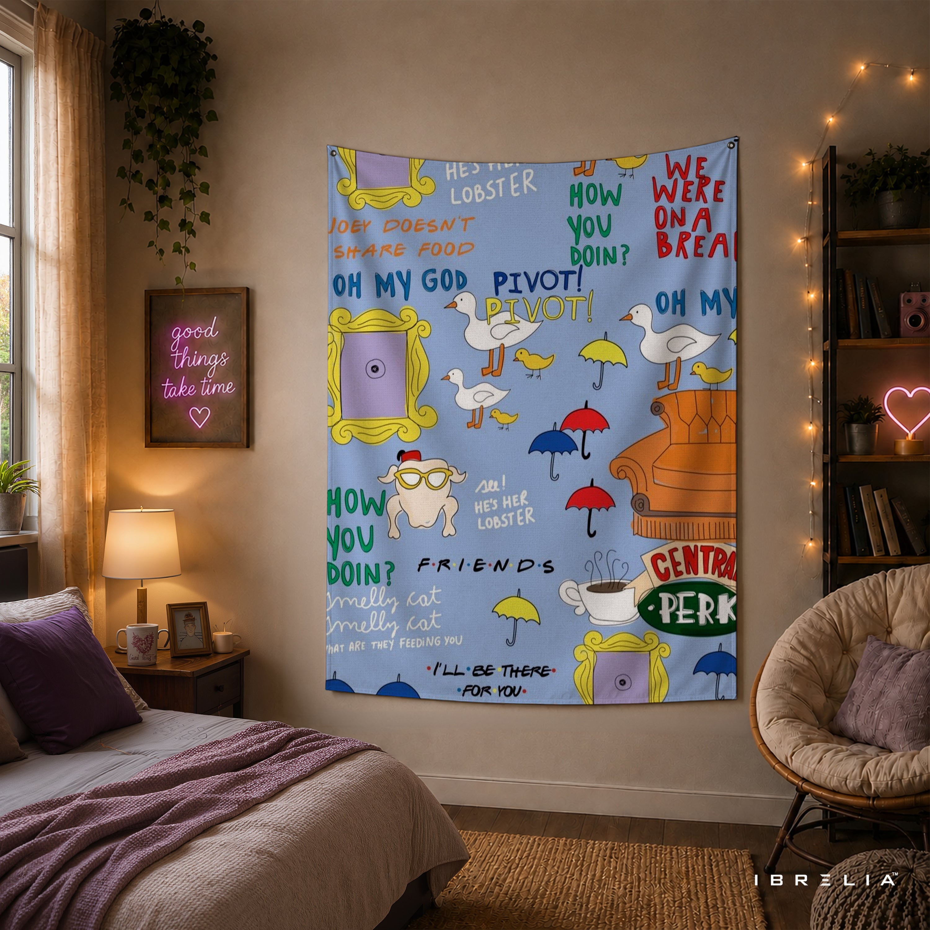Friends Quotes & Icons Wall Tapestry – Classic TV Show Pattern Wall Hanging