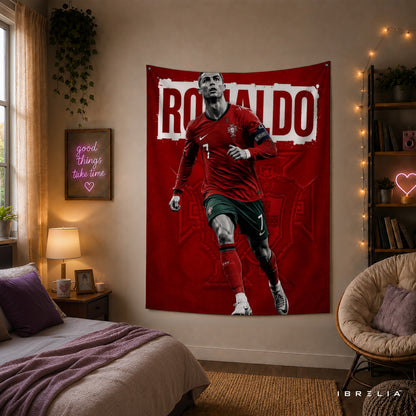 Cristiano Ronaldo Portugal Wall Tapestry | Premium Heavyweight Jute Fabric Wall Hanging