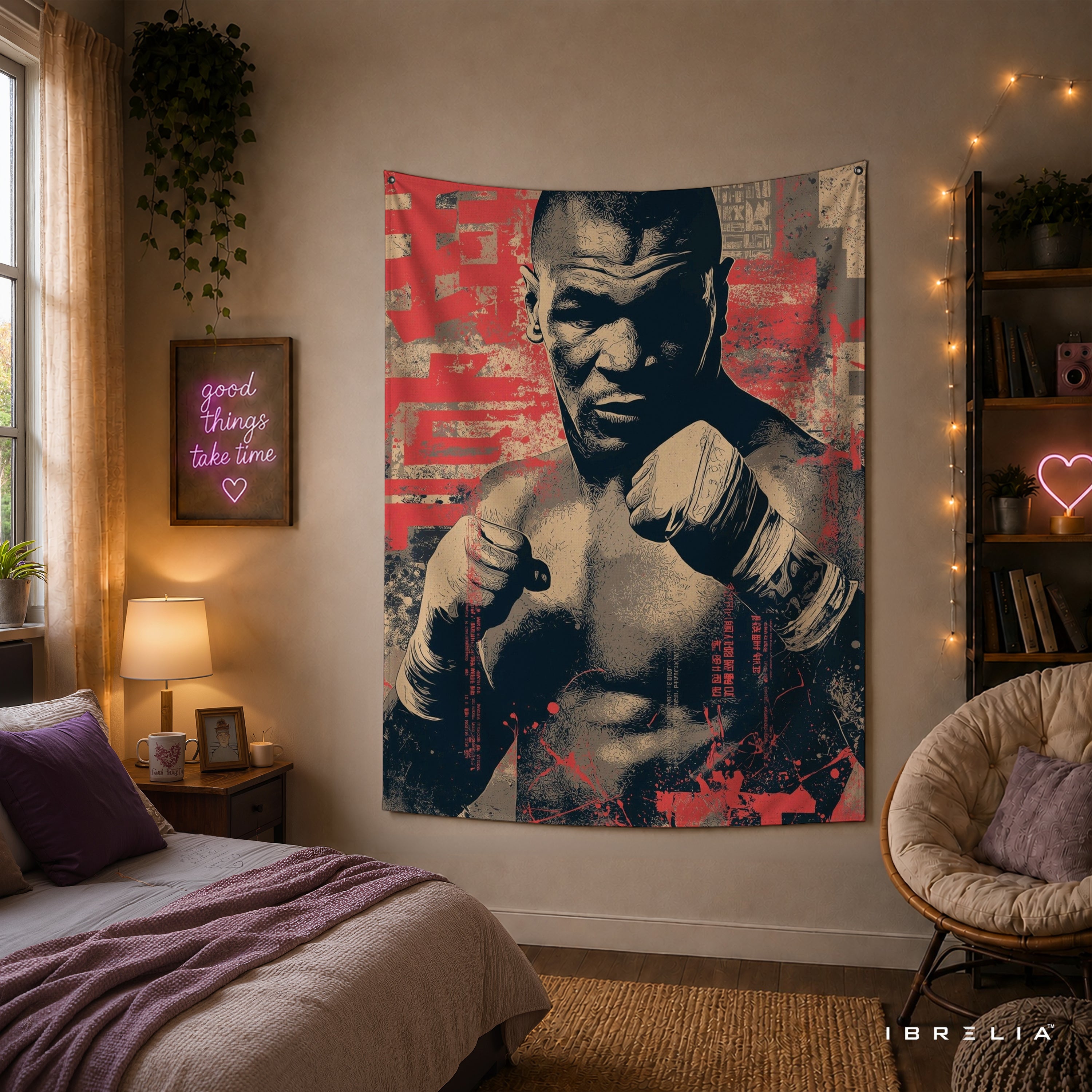 Mike Tyson Vintage Boxing Wall Tapestry | Premium Heavyweight Jute Fabric Wall Hanging