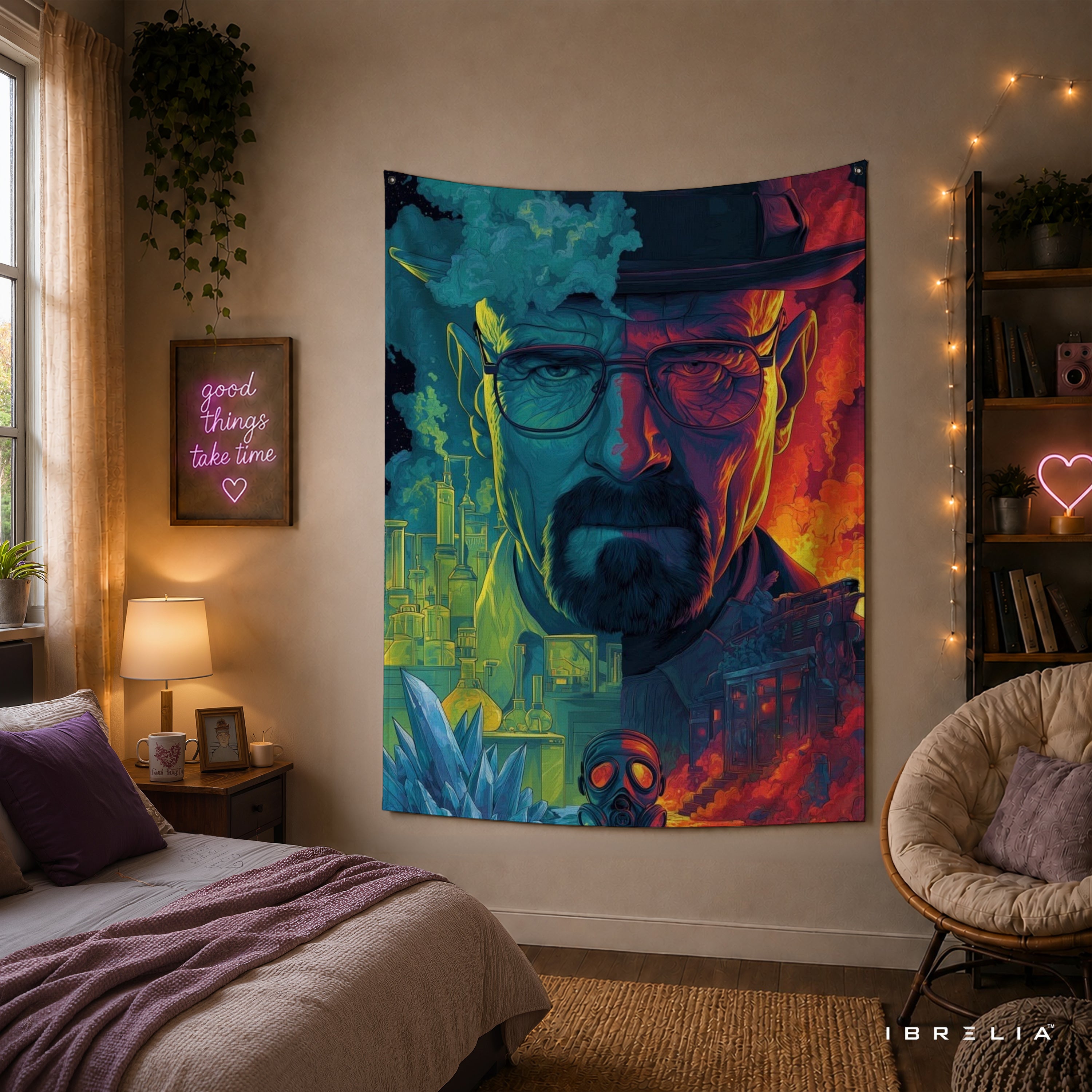 Breaking Bad Heisenberg Neon Portrait Wall Tapestry – Walter White TV Series Artwork