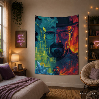 Breaking Bad Heisenberg Neon Portrait Wall Tapestry – Walter White TV Series Artwork