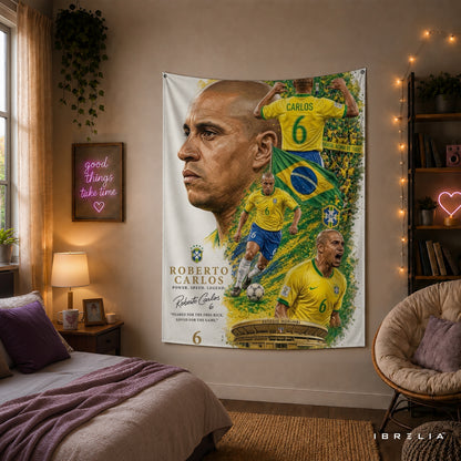 Roberto Carlos Brazil Legend Wall Tapestry | Premium Heavyweight Jute Fabric Wall Hanging