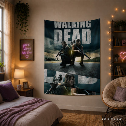 Rick Grimes & Daryl Dixon The Walking Dead Wall Tapestry | Premium Heavyweight Jute Fabric Wall Hanging