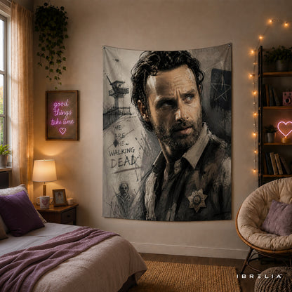 Rick Grimes The Walking Dead Wall Tapestry | Premium Heavyweight Jute Fabric Wall Hanging