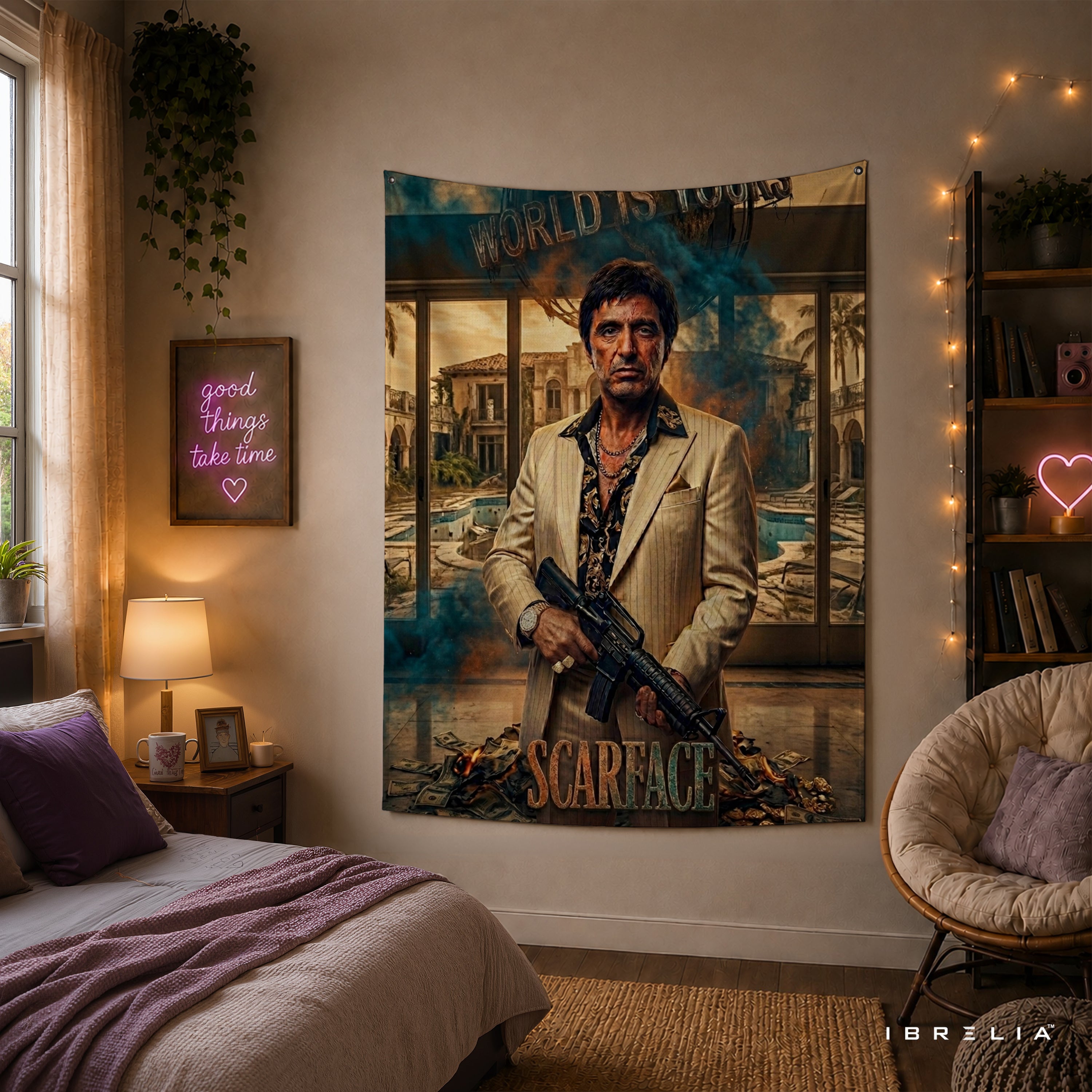 Scarface Tony Montana World Is Yours Wall Tapestry – Premium Movie Wall Hanging & Home Decor in Pakistan