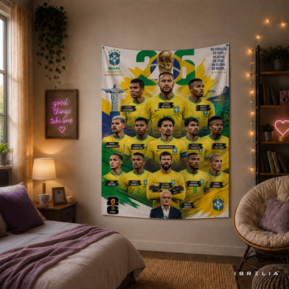 Brazil National Football Team Legends Wall Tapestry | Premium Heavyweight Jute Fabric Wall Hanging