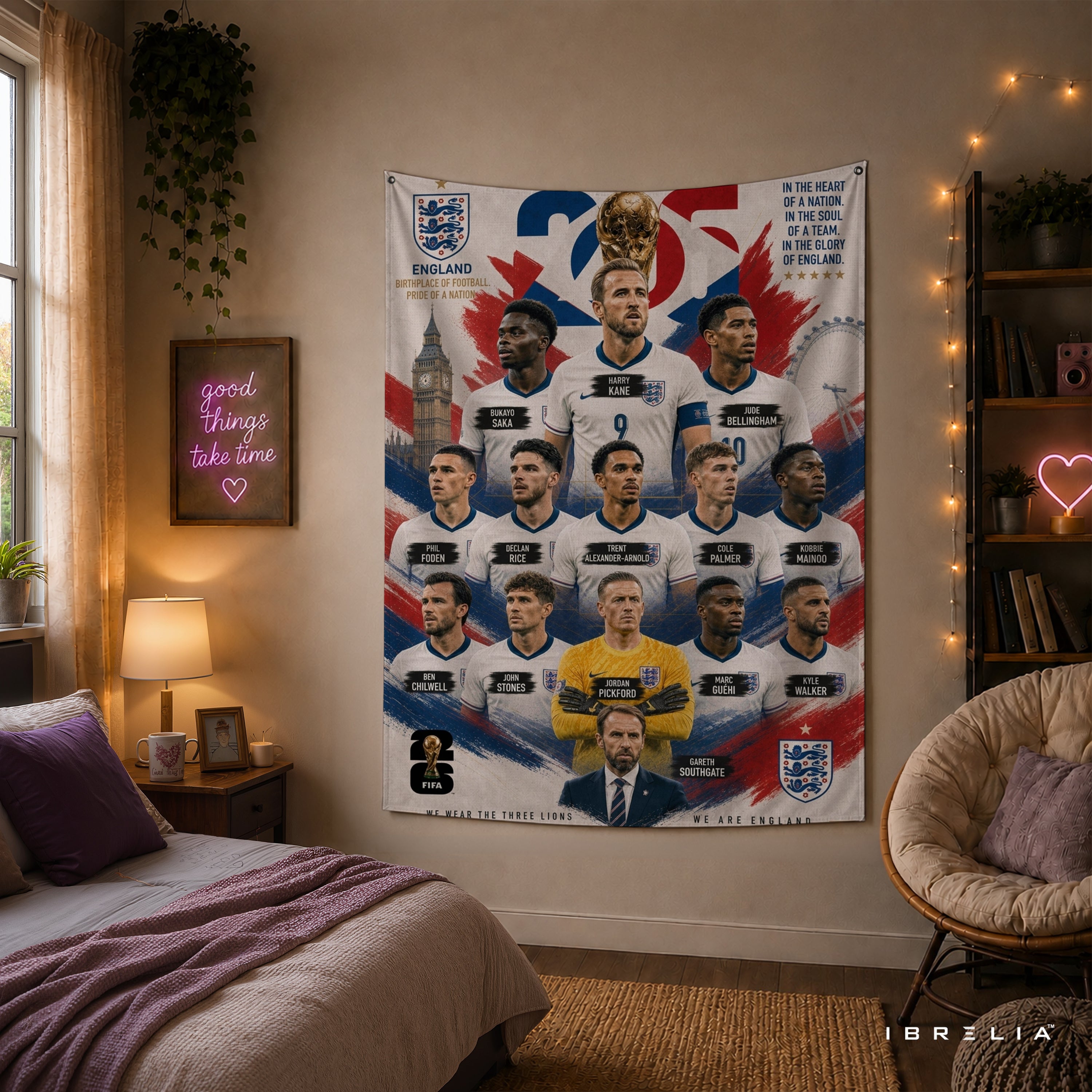 England National Football Team Stars Wall Tapestry | Premium Heavyweight Jute Fabric Wall Hanging