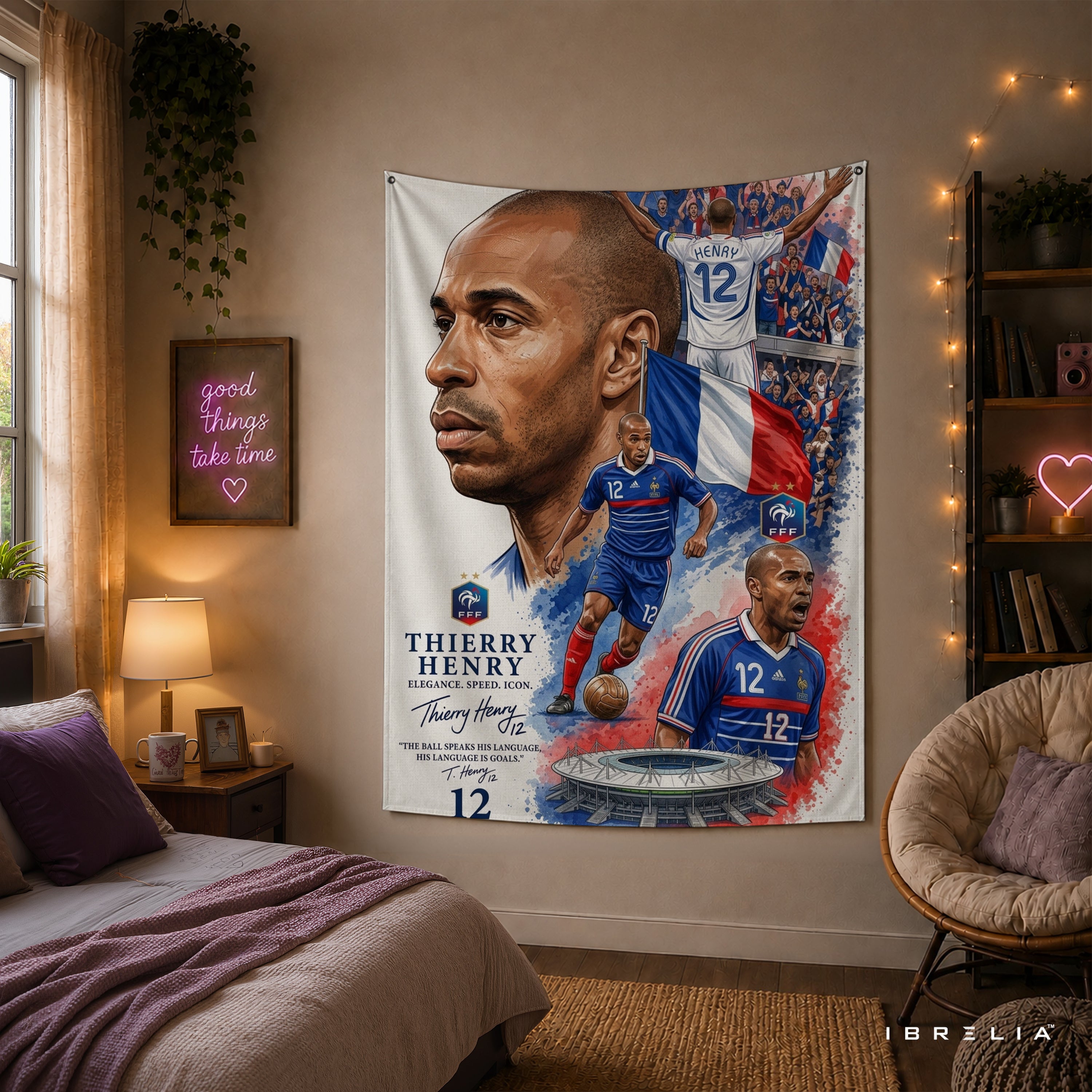 Thierry Henry France Legend Wall Tapestry | Premium Heavyweight Jute Fabric Wall Hanging