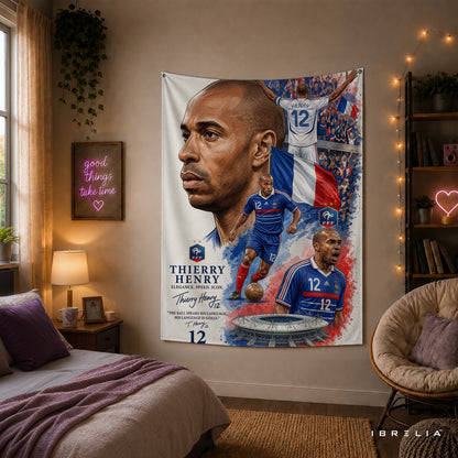 Thierry Henry France Legend Wall Tapestry | Premium Heavyweight Jute Fabric Wall Hanging