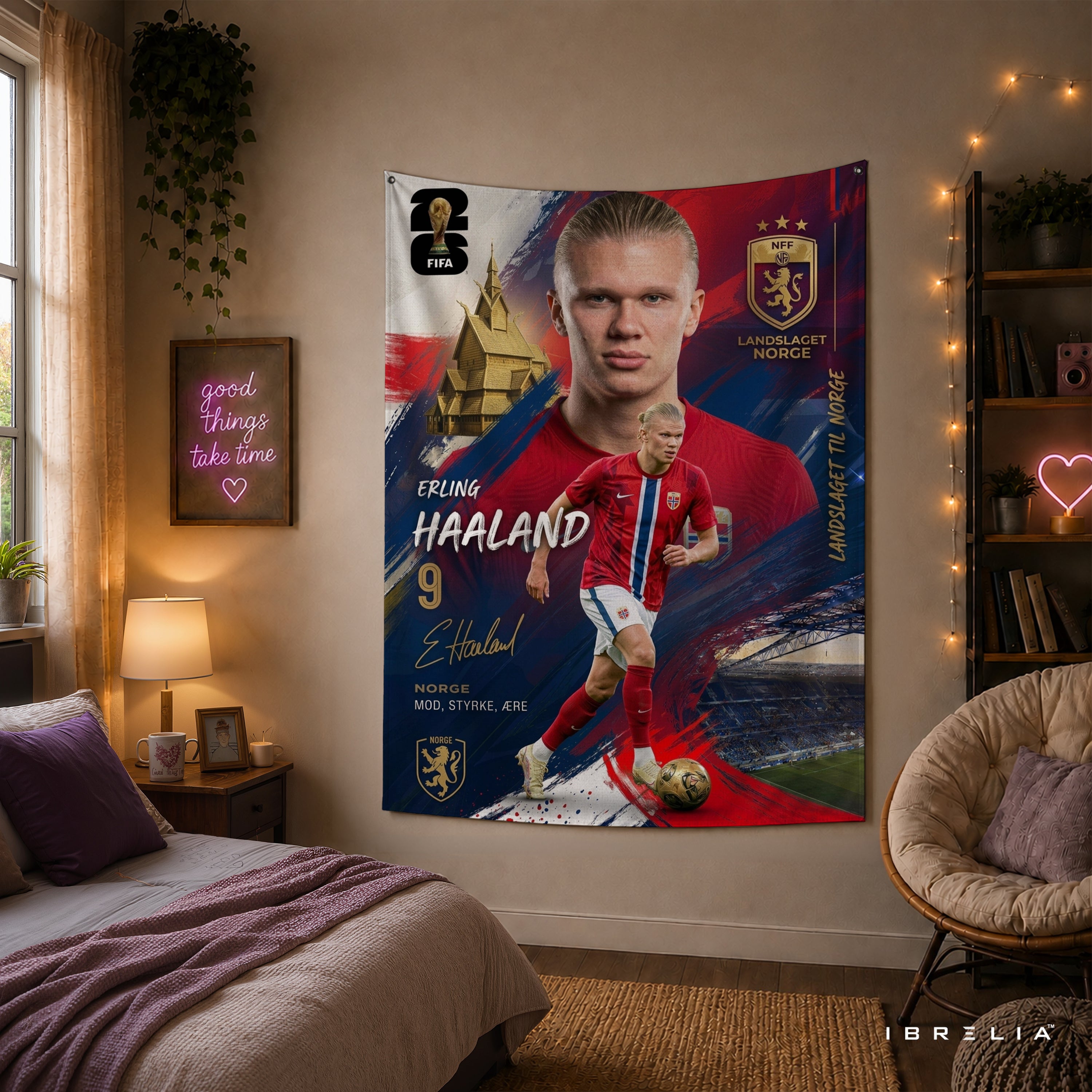 Erling Haaland Norway Champion Edition Wall Tapestry | Premium Heavyweight Jute Fabric Wall Hanging