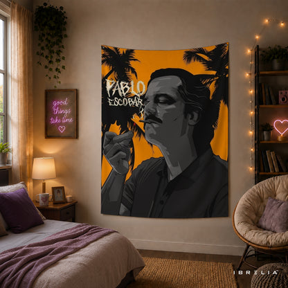 Pablo Escobar Portrait Wall Tapestry | Premium Heavyweight Jute Fabric Wall Hanging