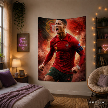 Cristiano Ronaldo Portugal Wall Tapestry | Premium Heavyweight Jute Fabric Wall Hanging