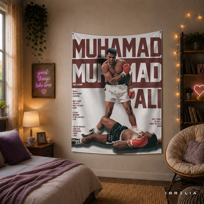 Muhammad Ali The Champ Wall Tapestry | Premium Heavyweight Jute Fabric Wall Hanging