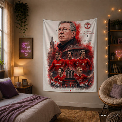 Sir Alex Ferguson Manchester United Legend Wall Tapestry | Premium Heavyweight Jute Fabric Wall Hanging