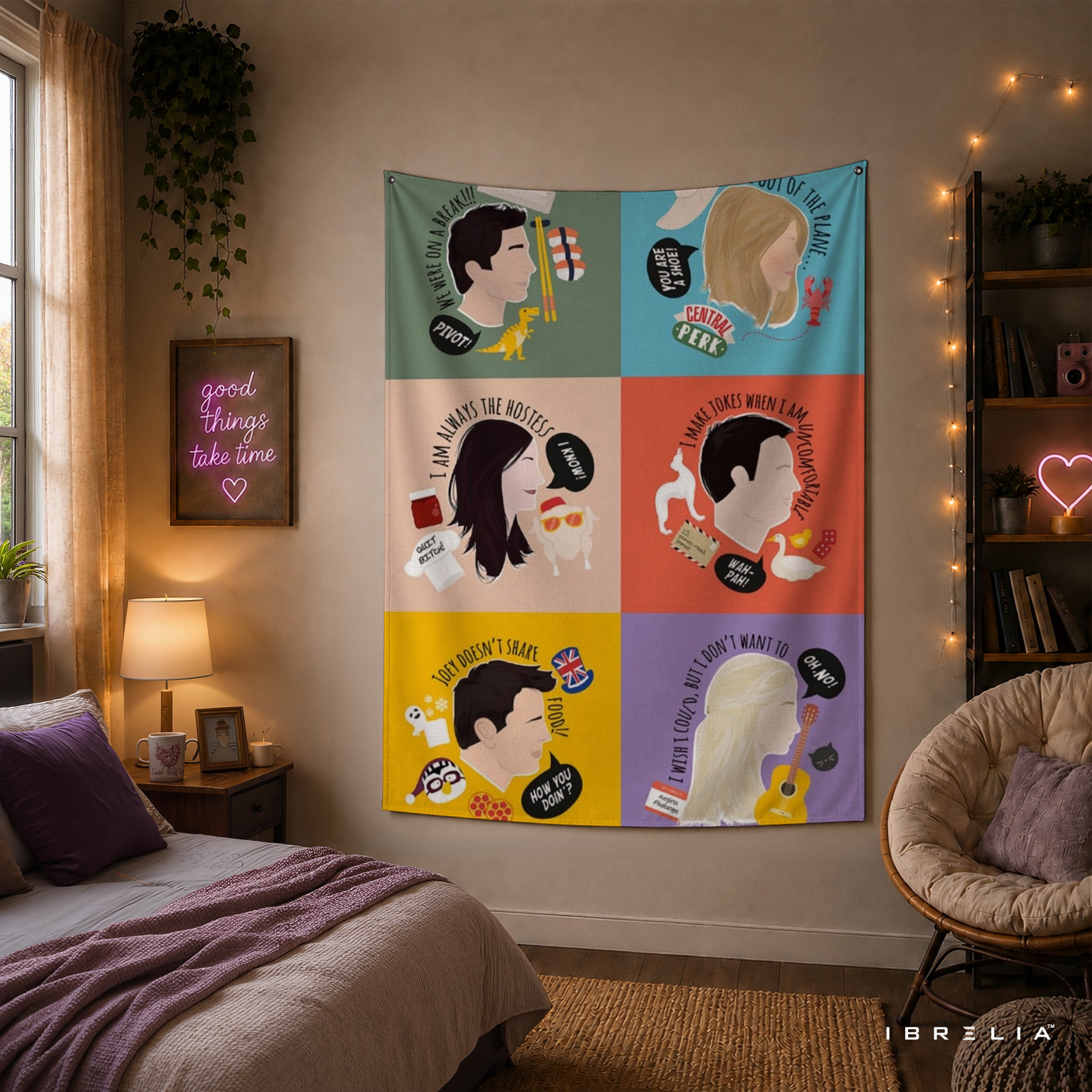Friends Character Quotes Wall Tapestry – Iconic Sitcom Minimal Art Decor