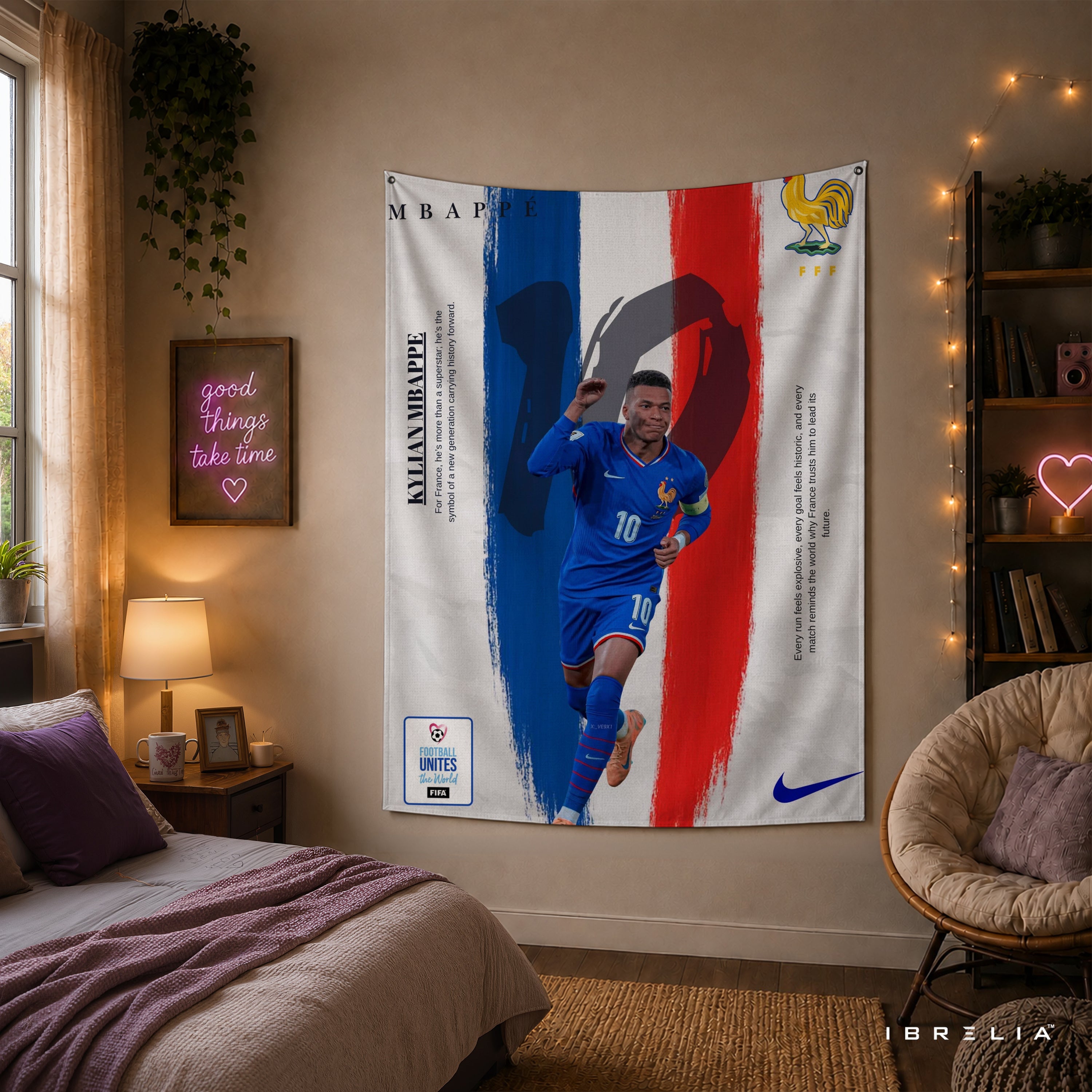 Kylian Mbappé France Tricolor Wall Tapestry | Premium Heavyweight Jute Fabric Wall Hanging