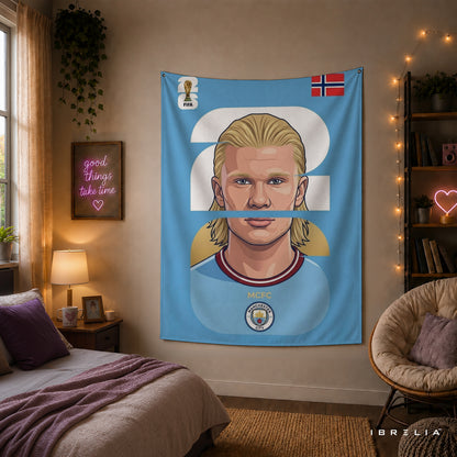 Erling Haaland Norway Minimal Portrait Wall Tapestry | Premium Heavyweight Jute Fabric Wall Hanging