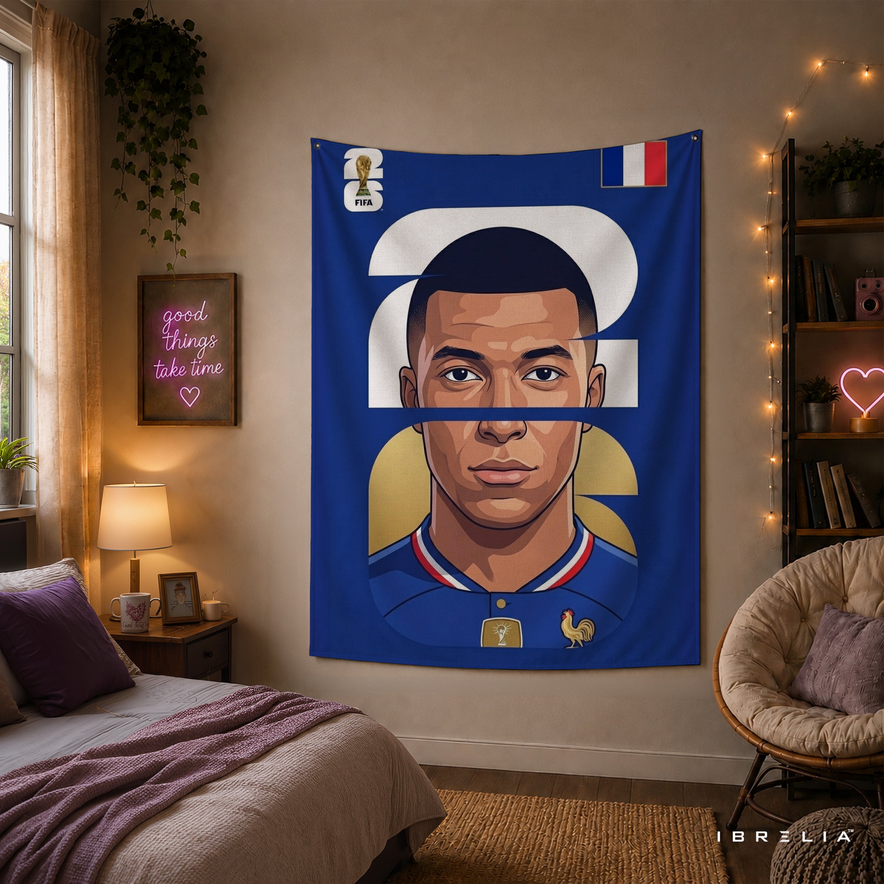 Kylian Mbappé France Minimal Portrait Wall Tapestry | Premium Heavyweight Jute Fabric Wall Hanging