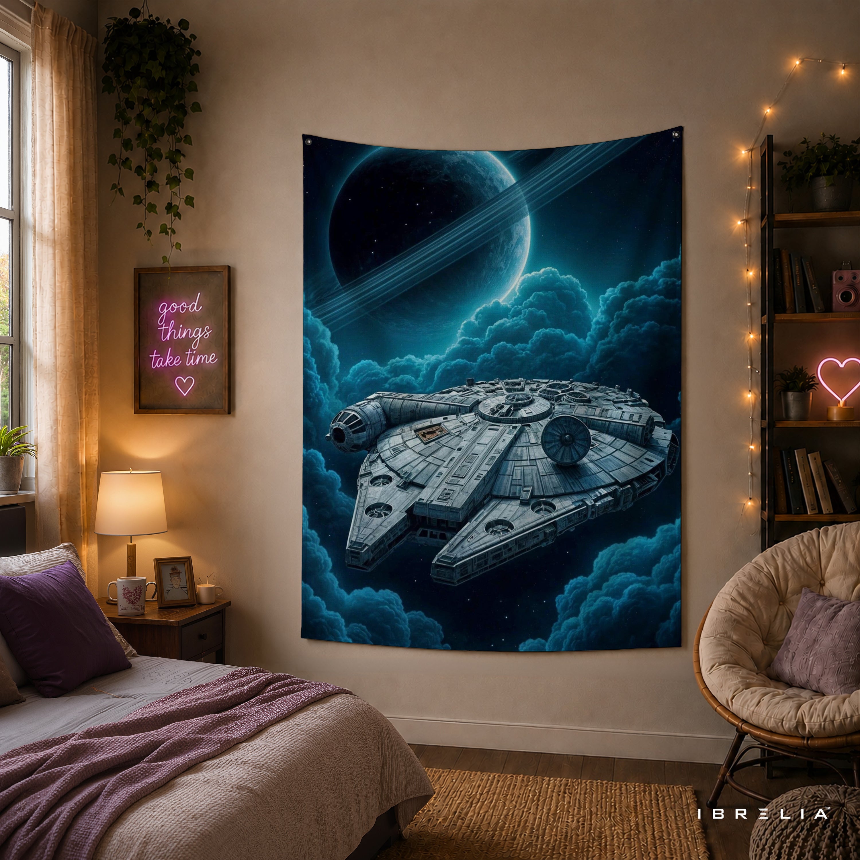 Millennium Falcon Space Adventure Wall Tapestry – Galactic Sci-Fi Wall Hanging