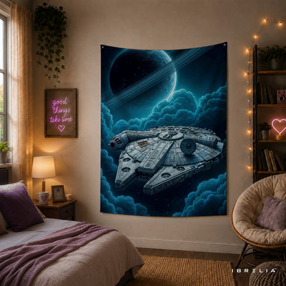 Millennium Falcon Space Adventure Wall Tapestry – Galactic Sci-Fi Wall Hanging