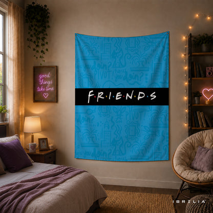 Friends Minimal Logo Wall Tapestry – Modern Sitcom Typography Wall Hanging