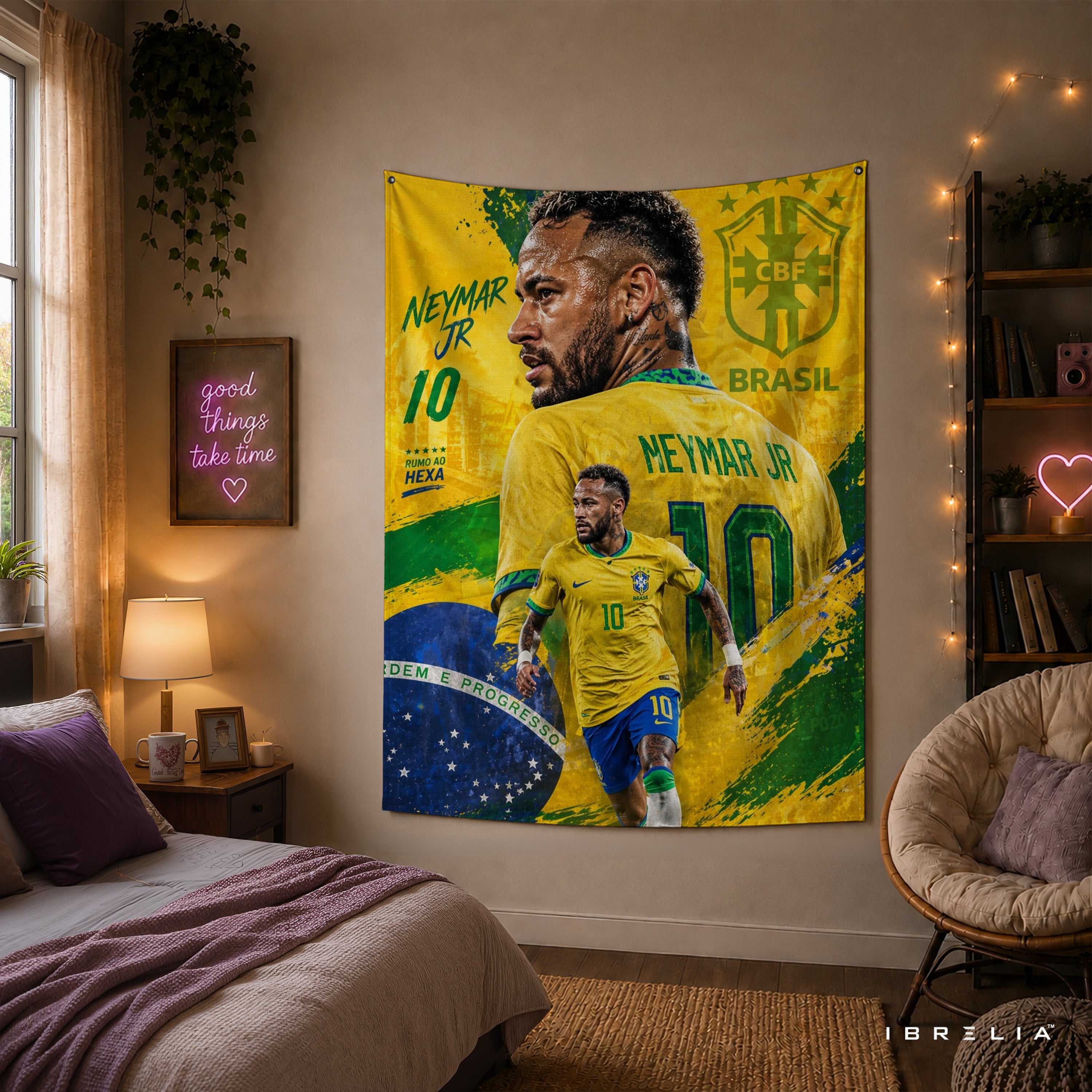Neymar Brazil Collage Wall Tapestry | Premium Heavyweight Jute Fabric Wall Hanging