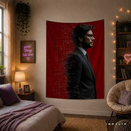 The Professor Blueprint Wall Tapestry | Premium Heavyweight Jute Fabric Wall Hanging