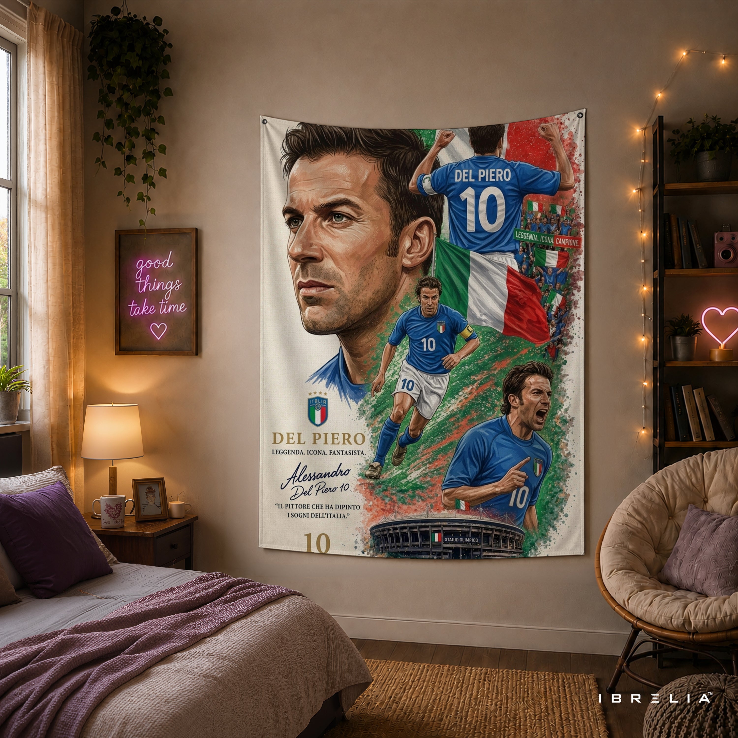 Alessandro Del Piero Italy Legend Wall Tapestry | Premium Heavyweight Jute Fabric Wall Hanging