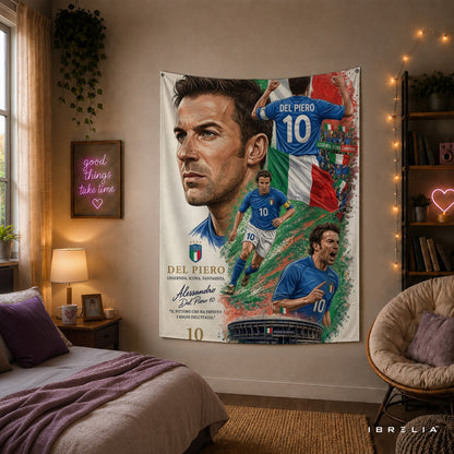 Alessandro Del Piero Italy Legend Wall Tapestry | Premium Heavyweight Jute Fabric Wall Hanging