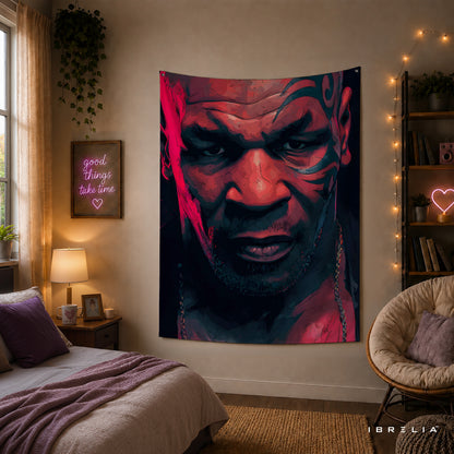 Mike Tyson Intense Portrait Wall Tapestry | Premium Heavyweight Jute Fabric Wall Hanging