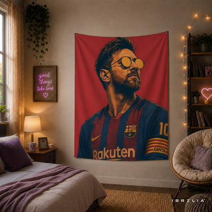 Lionel Messi Barcelona Wall Tapestry | Premium Heavyweight Jute Fabric Wall Hanging