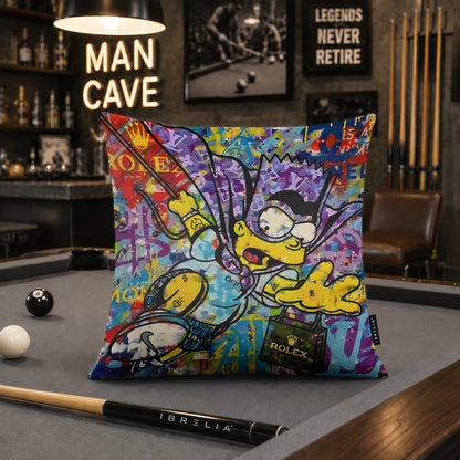 Bart Simpson Luxury Shopping Pop Art Cushion | Premium Velvet Suede | Double-Sided Print