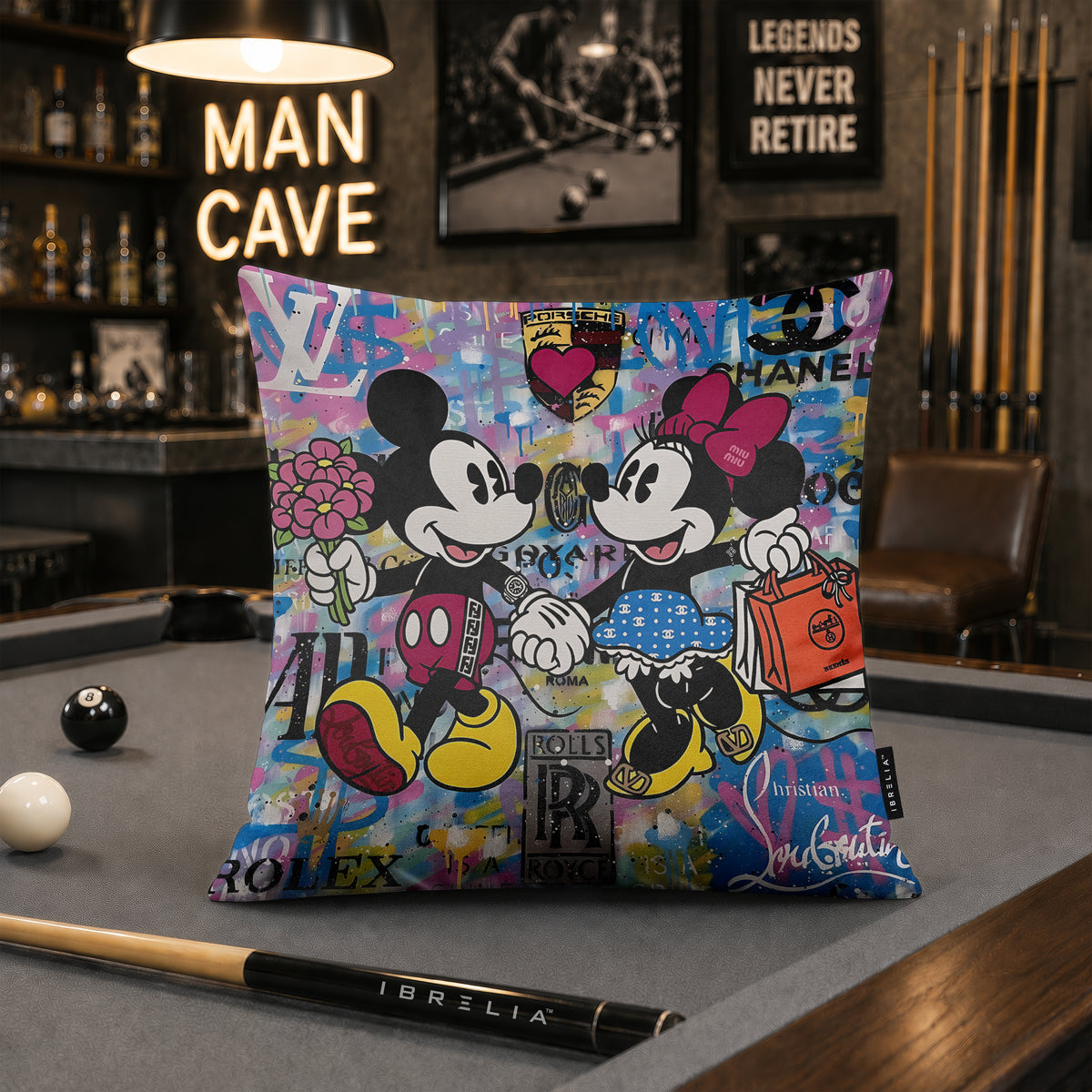 Mickey & Minnie Luxury Romance Pop Art Cushion | Premium Velvet Suede | Double-Sided Print