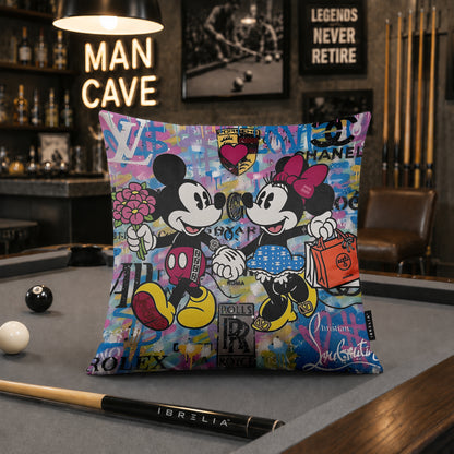 Mickey & Minnie Luxury Romance Pop Art Cushion | Premium Velvet Suede | Double-Sided Print