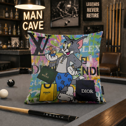 Tom & Jerry Luxury Shopping Fashion Pop Art Cushion | Premium Velvet Suede | Double-Sided Print