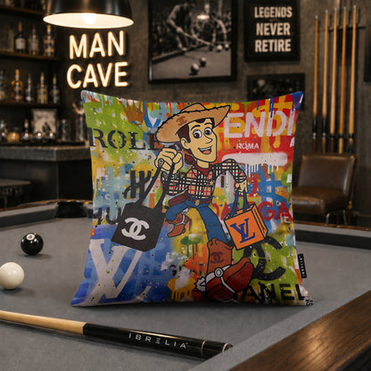 Woody Luxury Cowboy Pop Art Cushion | Premium Velvet Suede | Double-Sided Print