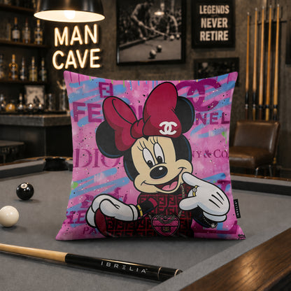 Minnie Mouse Luxury Streetwear Pop Art Cushion | Premium Velvet Suede | Double-Sided Print