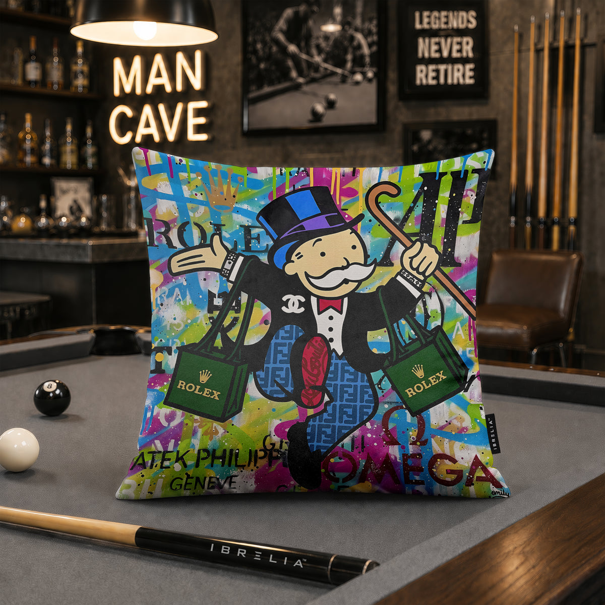 Mr. Monopoly Luxury Shopping Pop Art Cushion | Premium Velvet Suede | Double-Sided Print