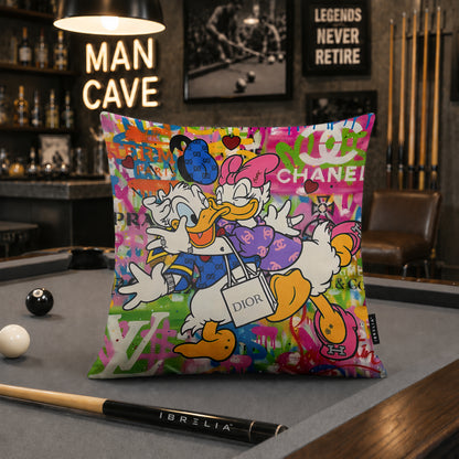 Donald & Daisy Duck Luxury Love Pop Art Cushion | Premium Velvet Suede | Double-Sided Print