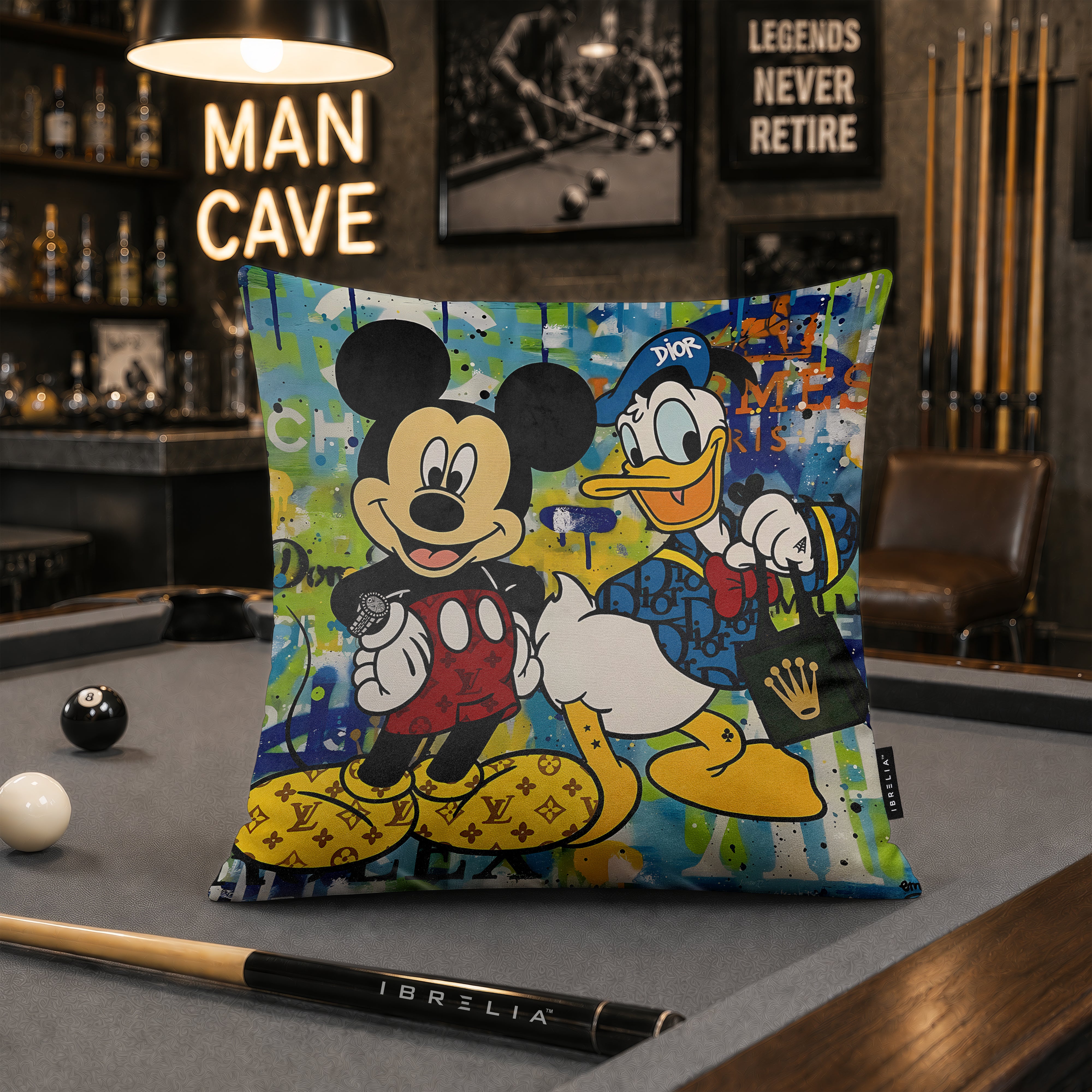 Mickey Mouse & Donald Duck Luxury Fashion Pop Art Cushion | Premium Velvet Suede | Double-Sided Print