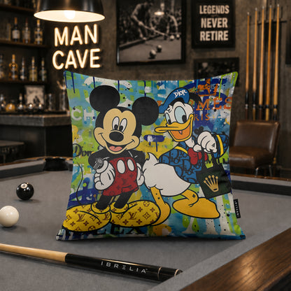 Mickey Mouse & Donald Duck Luxury Fashion Pop Art Cushion | Premium Velvet Suede | Double-Sided Print