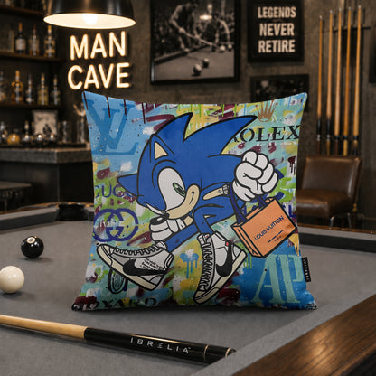 Sonic Luxury Sneaker Shopping Pop Art Cushion | Premium Velvet Suede | Double-Sided Print