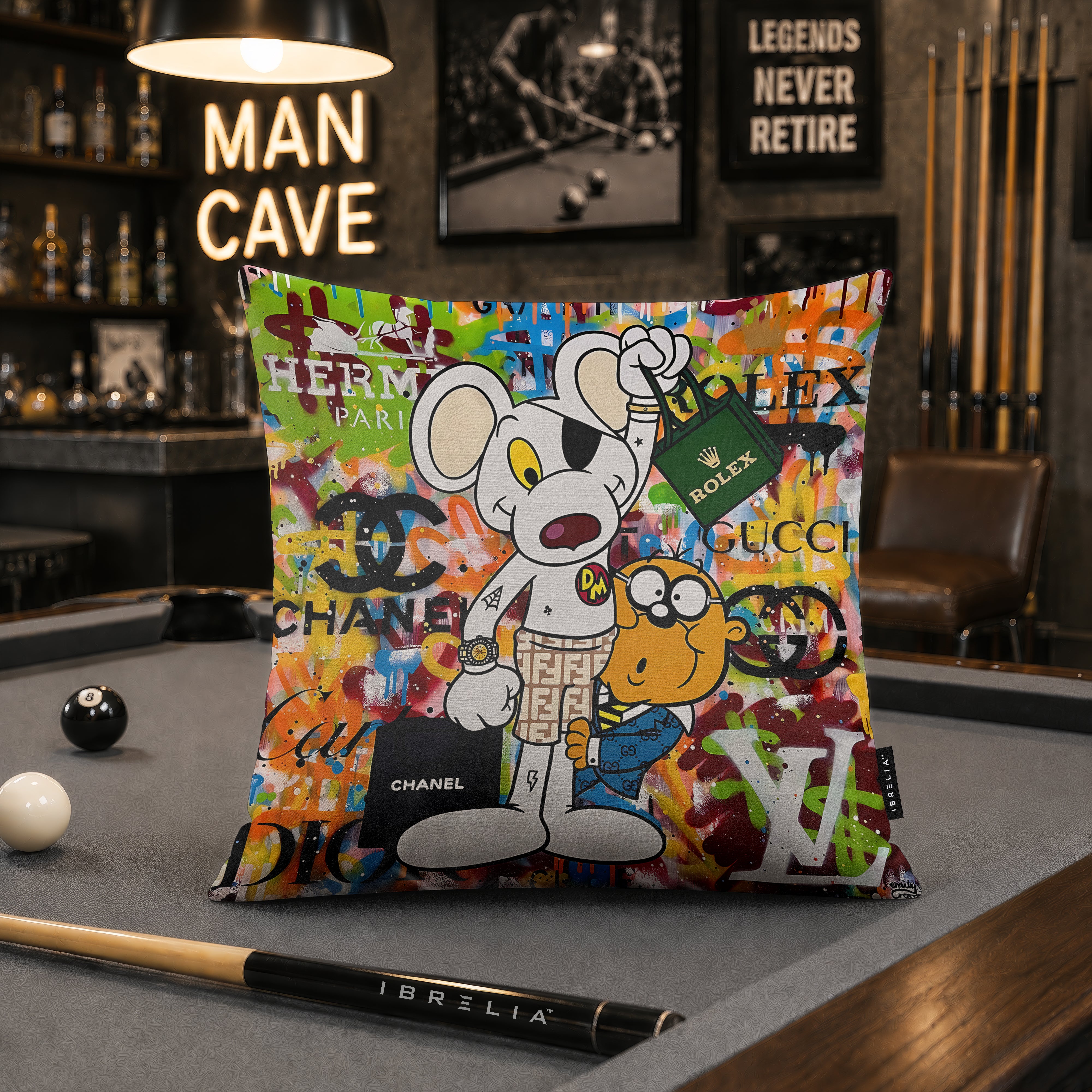 Danger Mouse & Penfold Luxury Pop Art Cushion | Premium Velvet Suede | Double-Sided Print