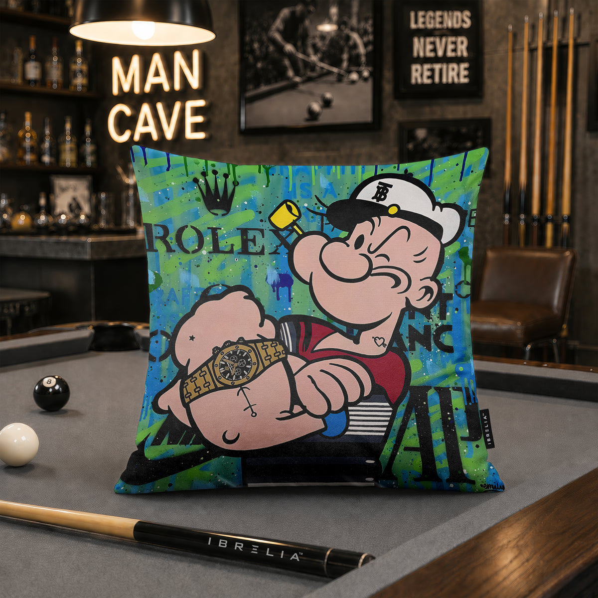 Popeye Luxury Watch Pop Art Cushion | Premium Velvet Suede | Double-Sided Print