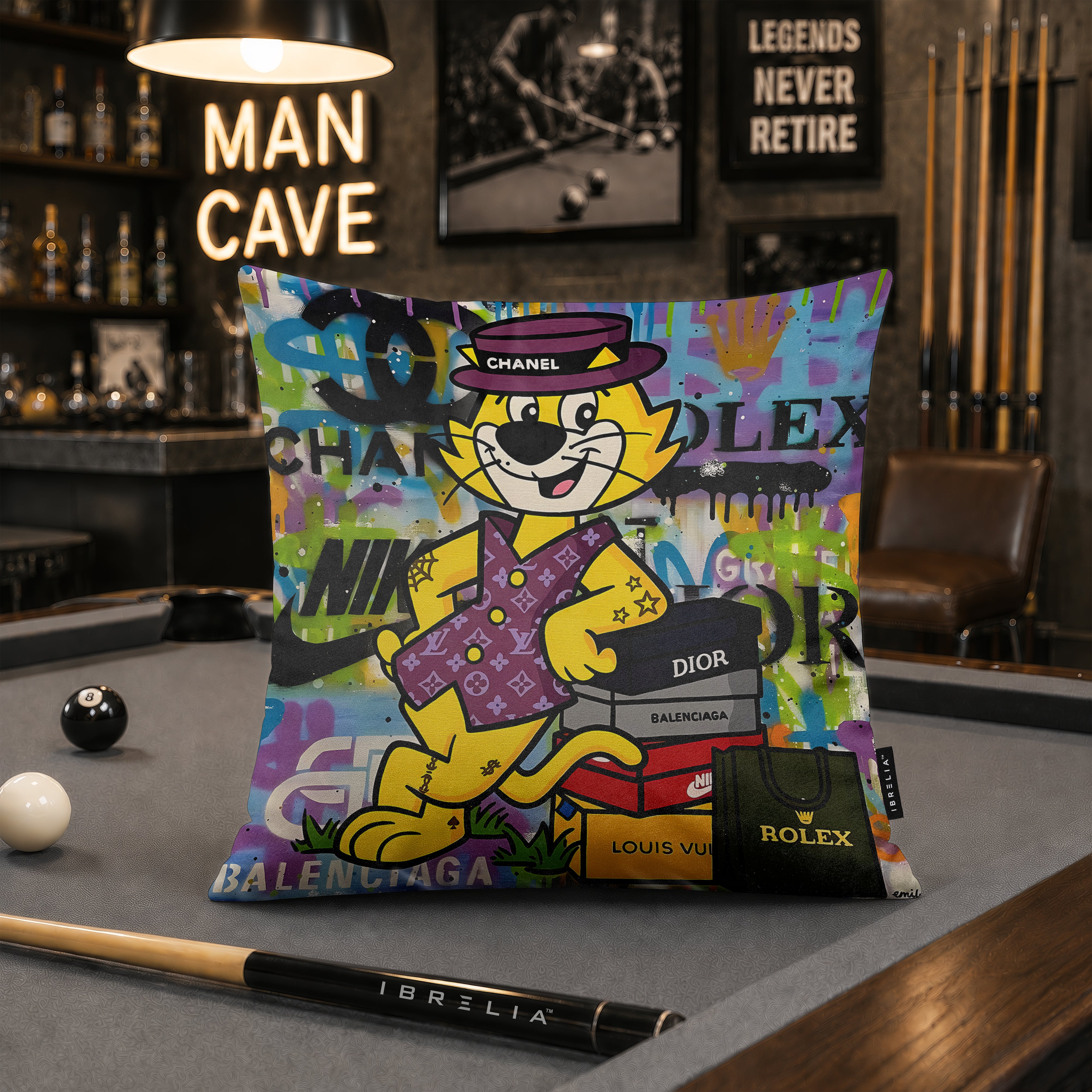Top Cat Luxury Shopping Pop Art Cushion | Premium Velvet Suede | Double-Sided Print