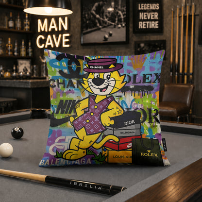 Top Cat Luxury Shopping Pop Art Cushion | Premium Velvet Suede | Double-Sided Print