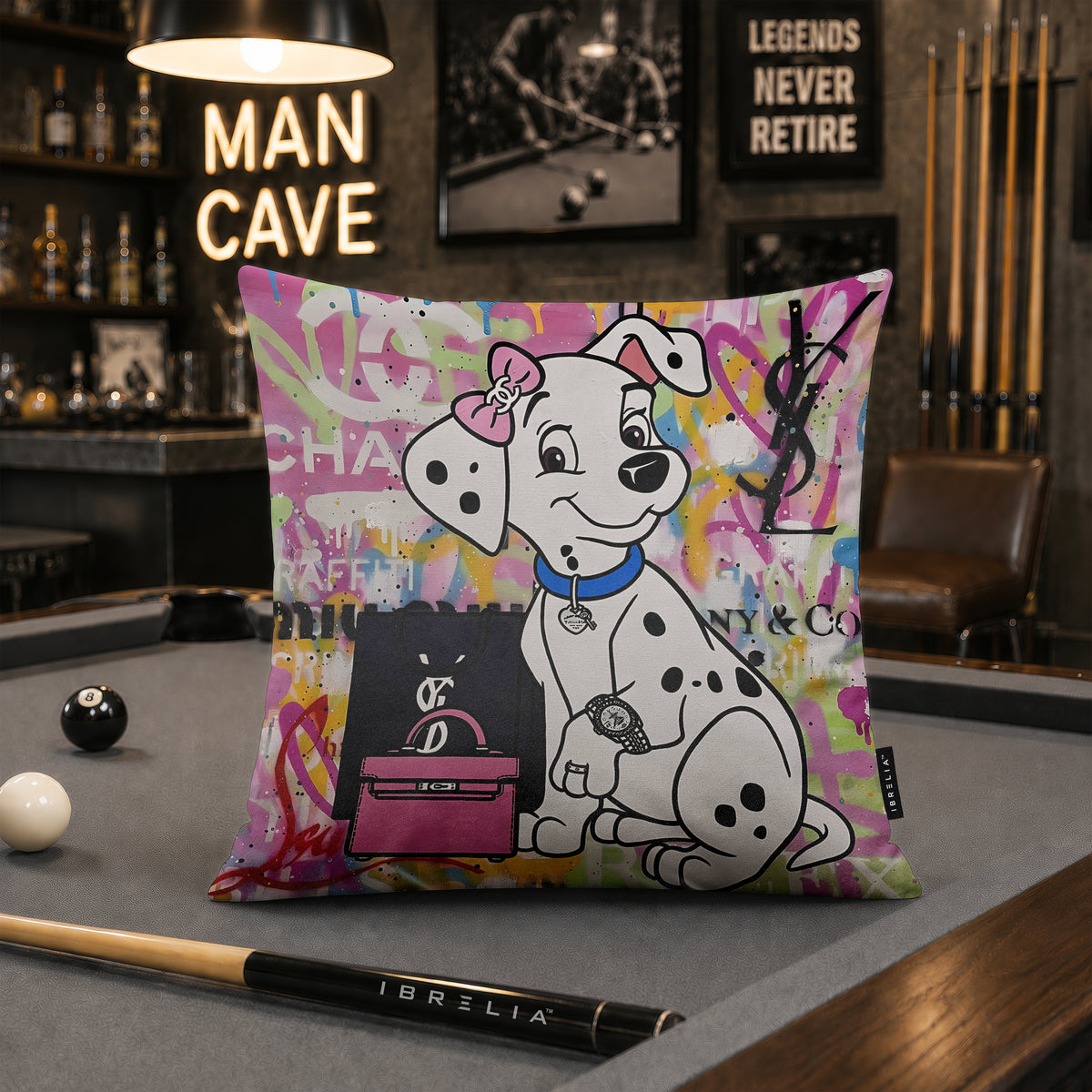 Dalmatian Puppy Luxury Shopping Pop Art Cushion | Premium Velvet Suede | Double-Sided Print